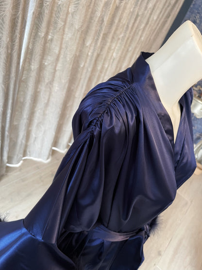 Midnight Blue Navy Hollywood Vintage Style Feather Robe